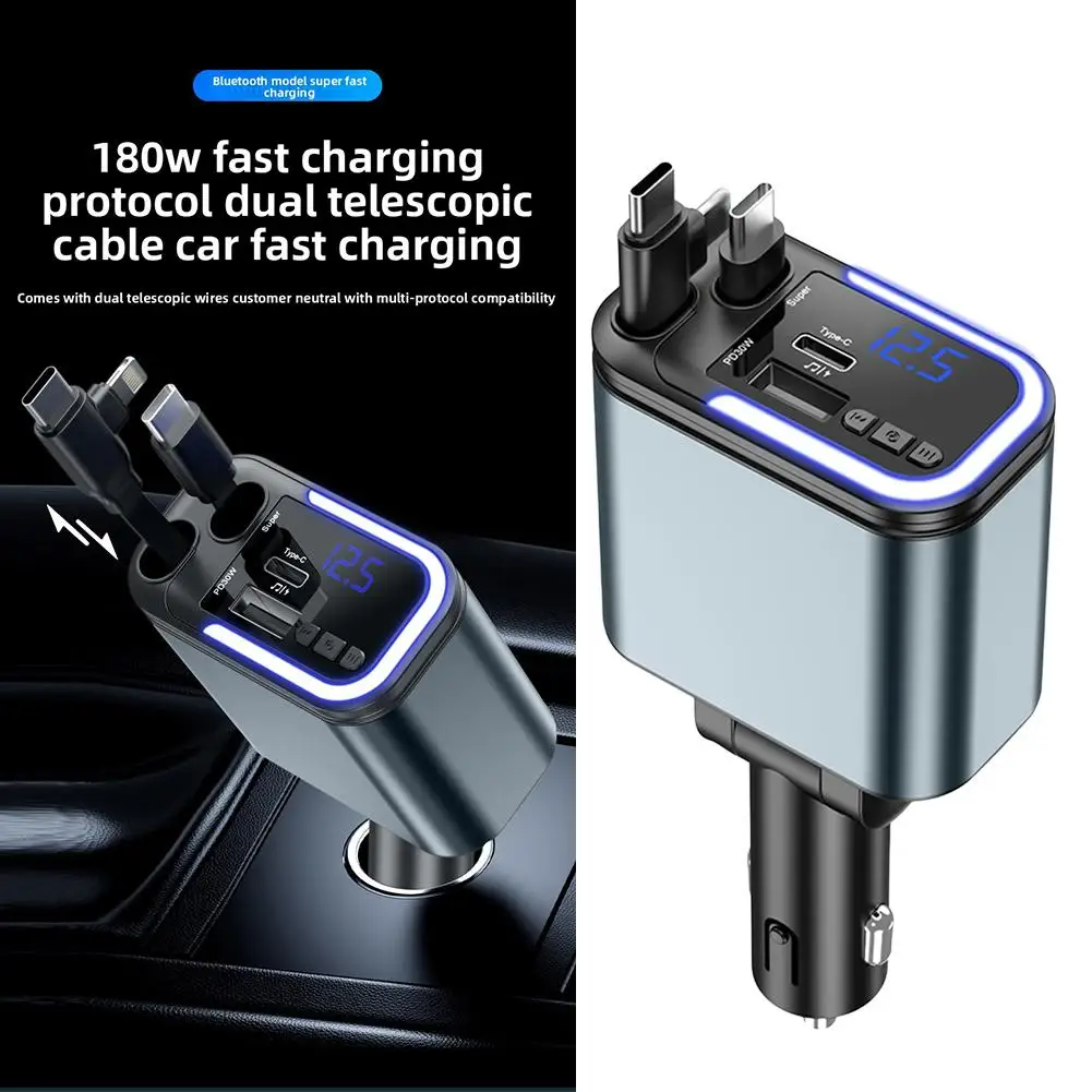 

5 In 1 Retractable USB C Car Charger,180W Car Fast Lights,for With iPad,Android Charging Mobilephone Adapter Atmosphere X4P8