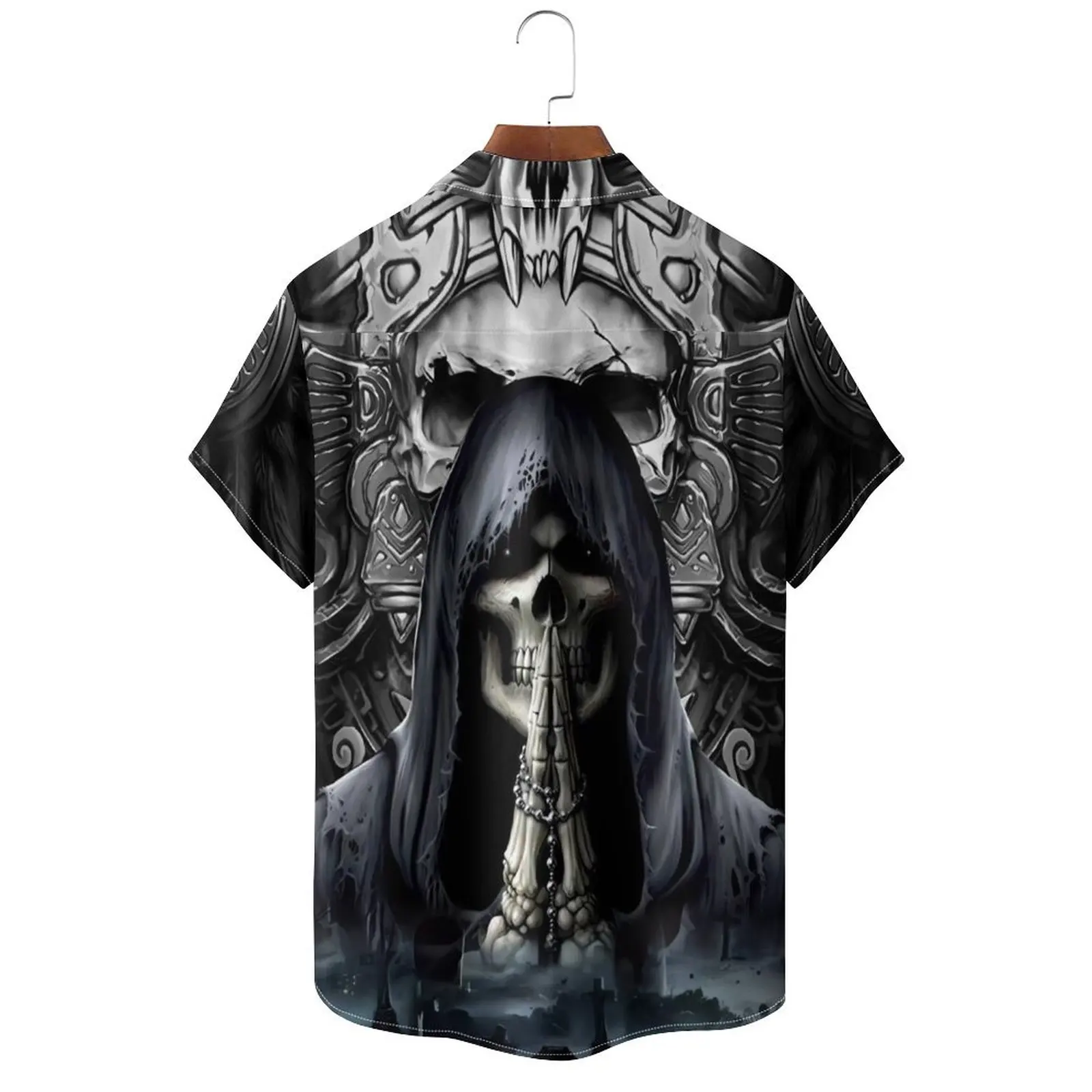 Horror Skulls Print Men's Shirts Summer Hip Hop Style Short Sleeve Lapel Shirts For Men Streetwear Hawaiian Beach Holiday Shirt