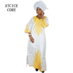 African Dresses For Women African Fabric Bazin Riche Embroidery Design Dress Long Dress With Headtie African Clothes