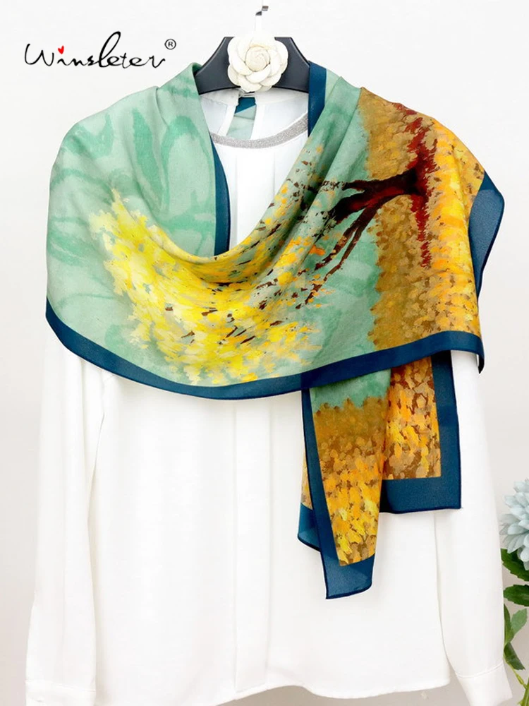 

Winsleter-Women 100%Real Silk Elegant Long Scarf, 140*35CM Printed, Mom Gift Vintage Temperament Scarves, 2026 Spring A61746CC