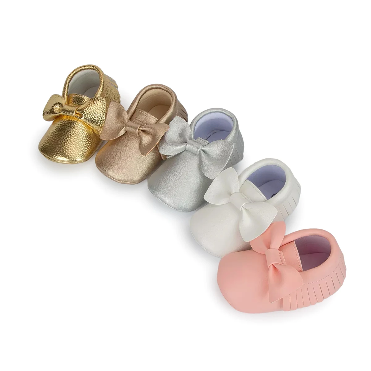 New Newborn Baby Walking Shoes Solid Color Bow Casual Shoes PU Tassel Shoes Baby Anti-slip Soft Cotton Sole Female Baby Shoes