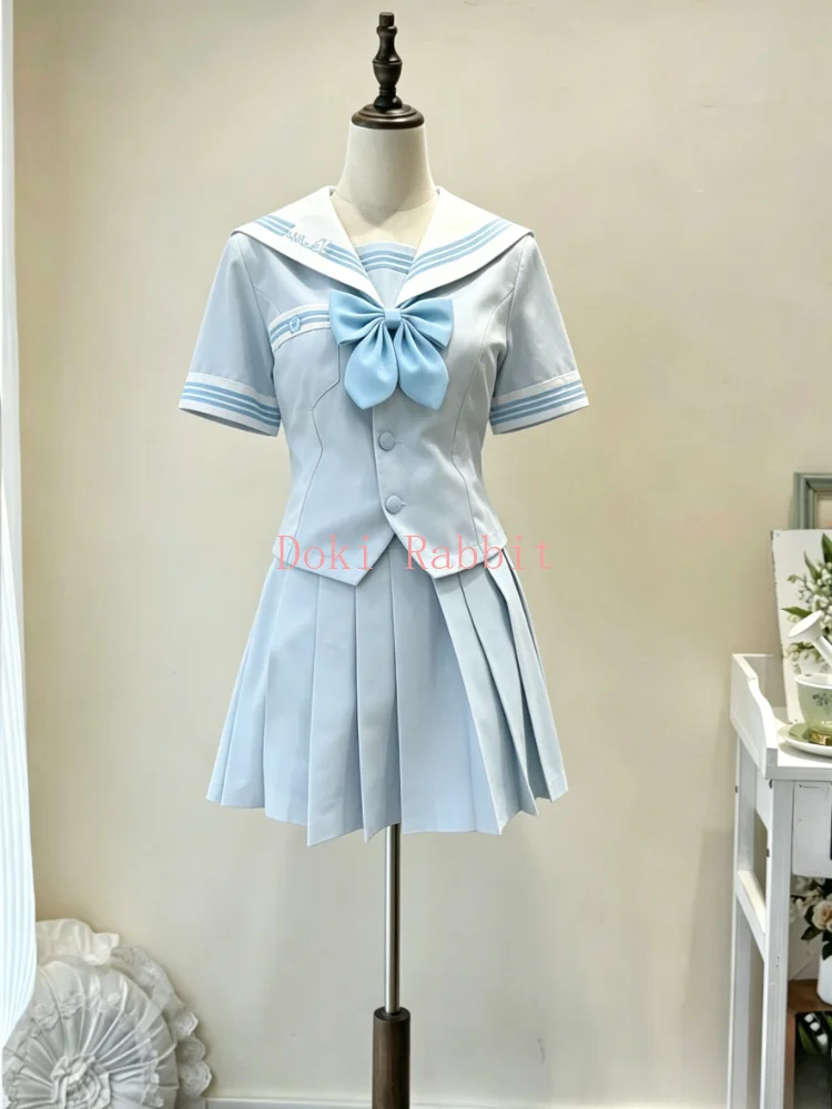 

Summer Preppy Style Japanese Kawaii Women's 2 Piece Set Bow Design 2000s Aesthetic Korean Popular Female Skirt Suit Daily Casual