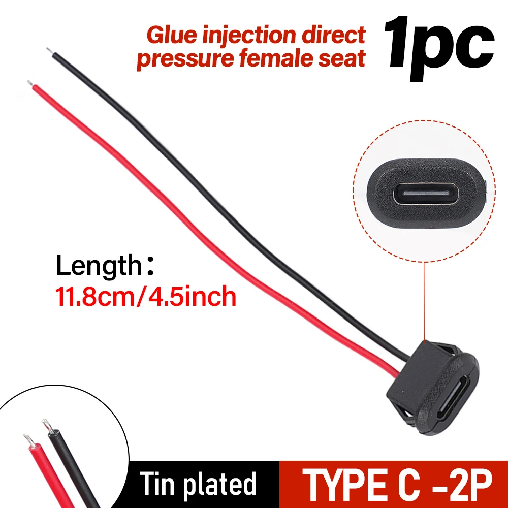 USB Type-C 2-pinowe wodoodporne złącze USB Owalne gniazdo żeńskie Wtyczka Szybkie ładowanie z kablem DIY Ładowarka Wtyczka do samochodu