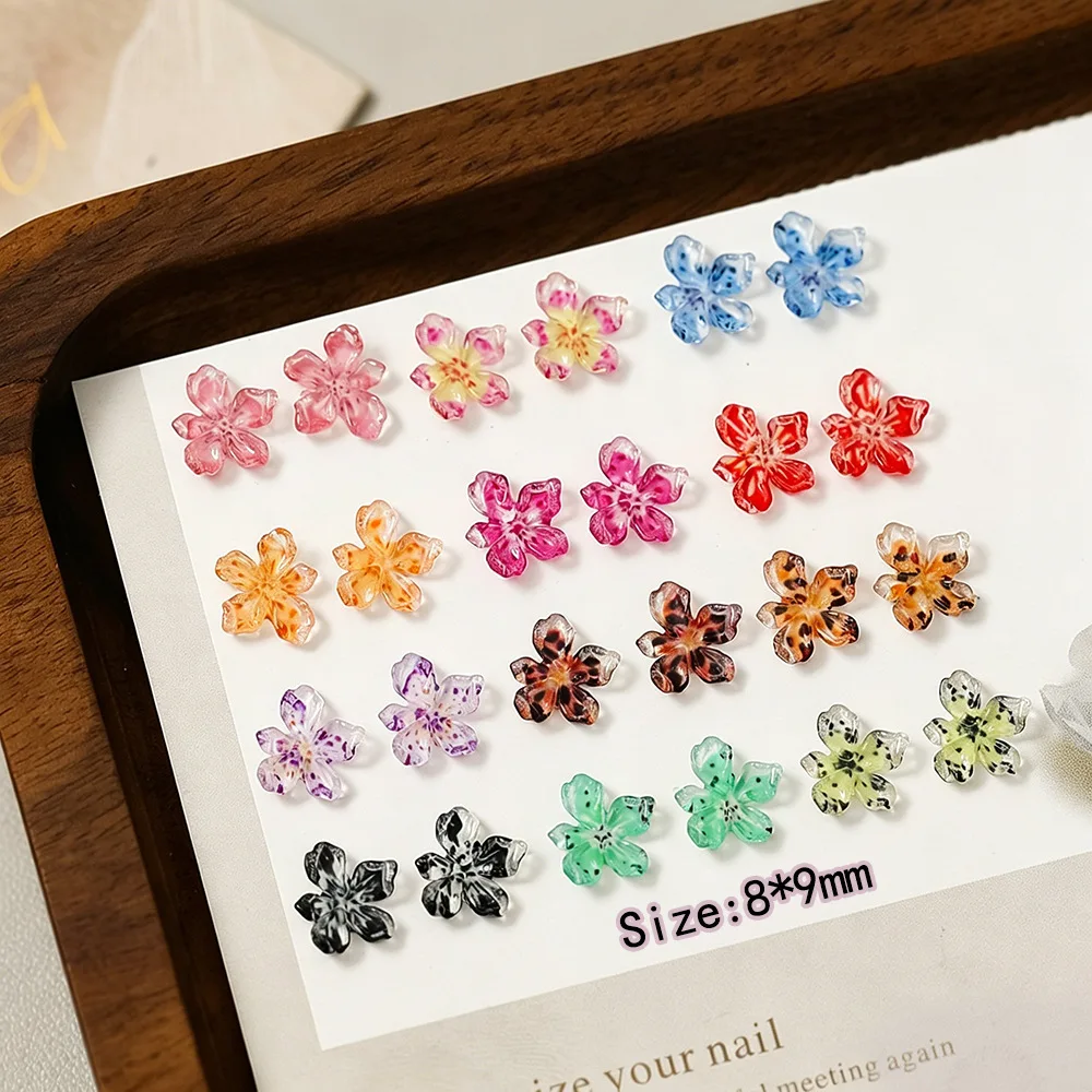 30PCS Ice Crystal Leopard Spot Lily Flowers Satin Glimmer Butterfly Nail Art Charms Resin Rhinestones Decor Manicure Accessories