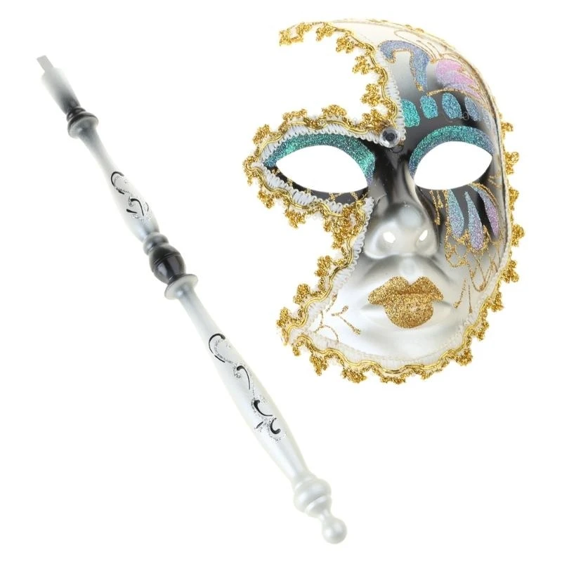 652F Halloween Mask dengan Tongkat Tongkat Tongkat Masquerade Venetians Mask Mardi Gras Mask
