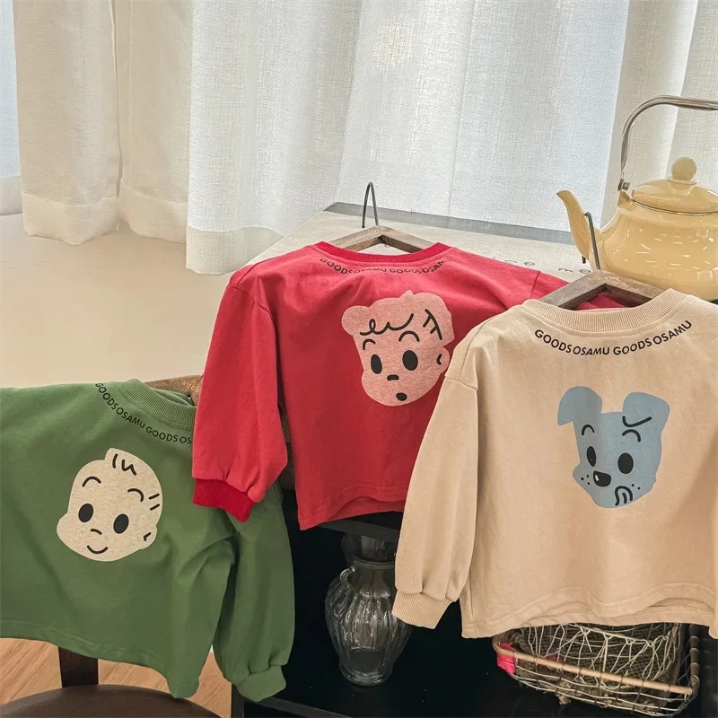 2026 New Spring Kids T-shirt Girls Cartoon Dog Letter Loose Undershirts Children Boys Thin Style Hoodie 80-130cm