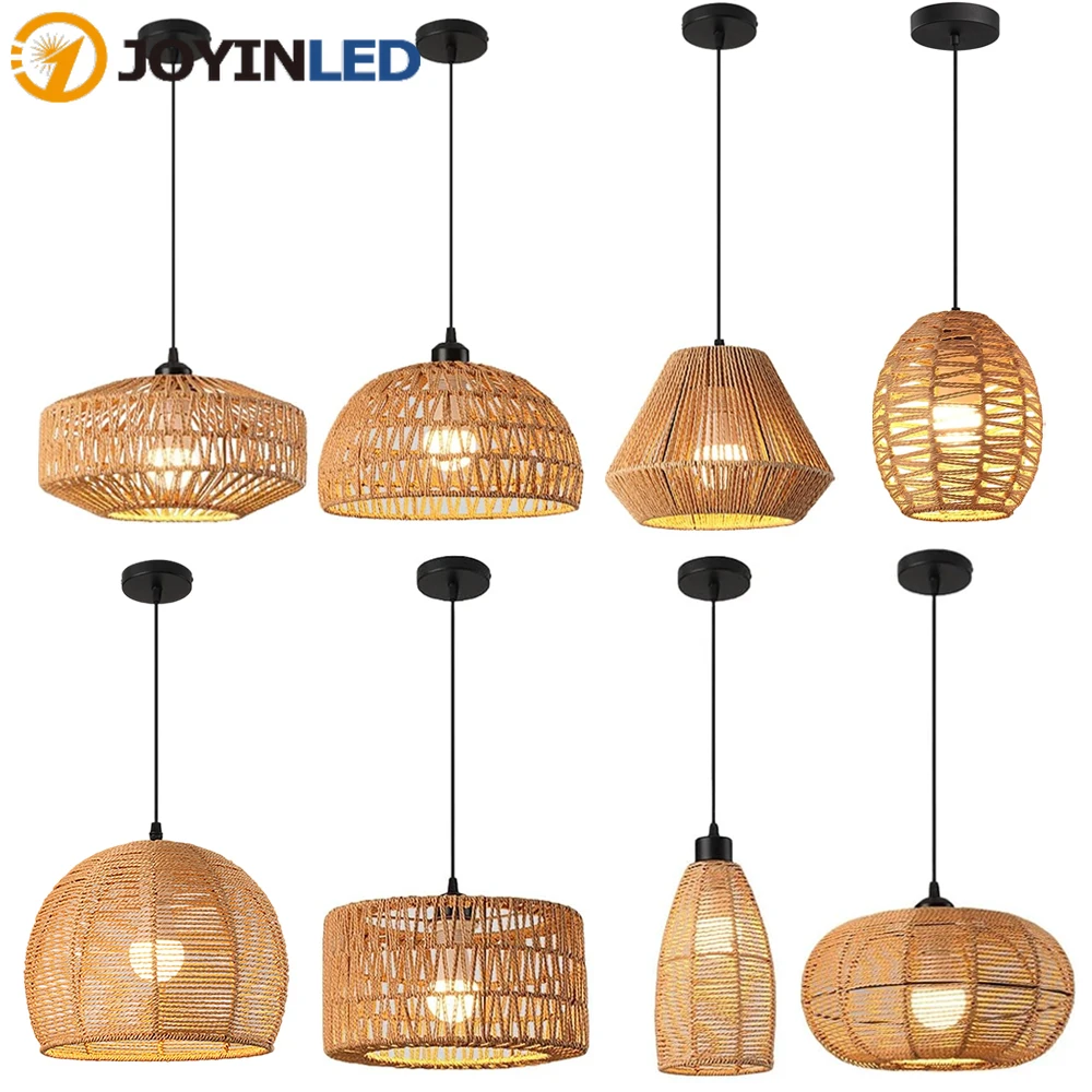 Boho rotin suspension lustres en osier tissé abat-jour plafond suspendus lumières pour salon chambre couloir cuisine E27