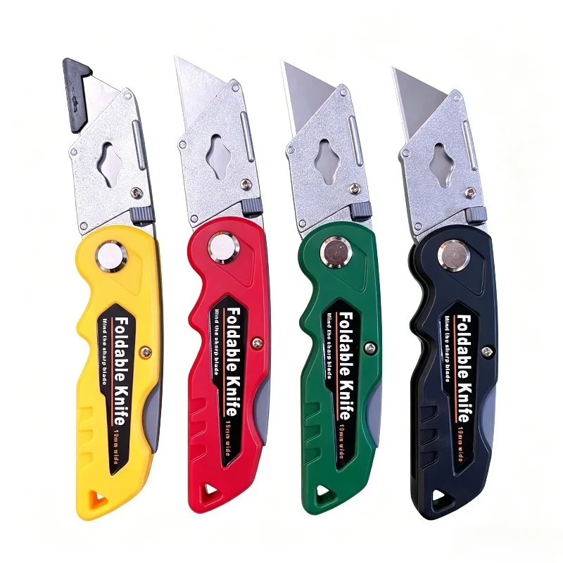 Foldable Utility Knife, Replaceable Blade, Heavy Duty Box Cutter for Cutting Cardboard, Leather, Paper