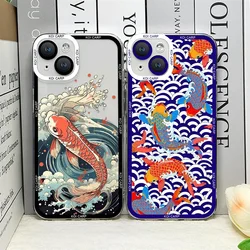 패션 아트 물고기 잉어 잉어 클리어 폰 케이스 for IPhone 16 Pro Max 15 14 13 12 11 Pro Max Mini XS XR 7 8Plus 소프트 TPU 커버 Fundas