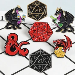 20 Face Dice Metal Esmalte Broche Moda Personalidade D20 DnD Dice Game Badge Pin Desenhos Animados Trendy D & D Acessórios de Jogo RPG