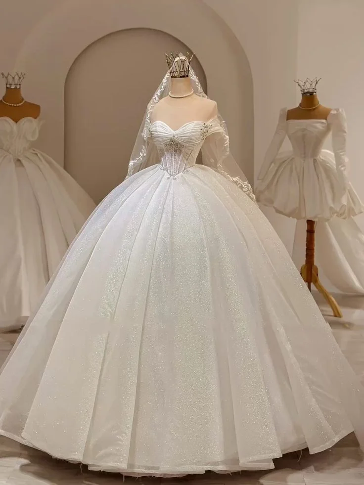 Luxury Sparkly Ball Gown Wedding Dress Off The Shoulder Glitter Tulle Bridal Gown Corset Lace Up Back For Bride Customized