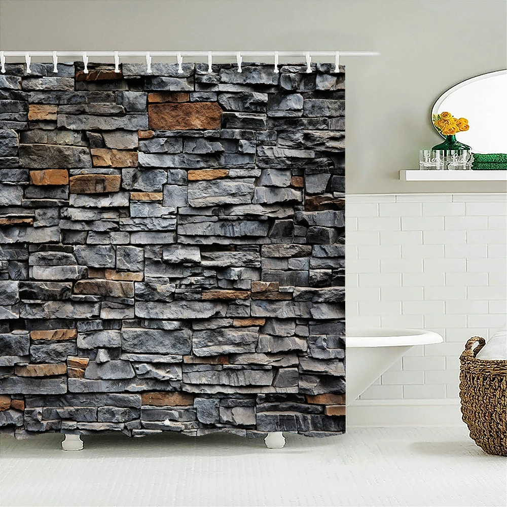 Old Brick Wall Shower Curtains Bathroom Curtain for Home Decoration Waterproof Polyester Fabric Bath Screen Curtain With 12 Hook