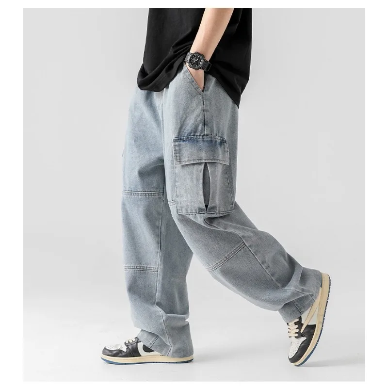 Men Wide Leg Jeans Hip Hop Casual Men\'s Straight Baggy Denim Pants Streetwear Skateboard Pant Neutral Trousers Plus Size