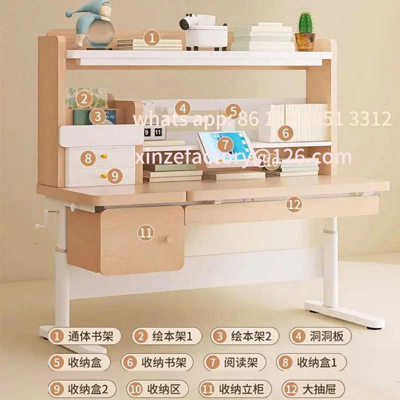 Children's study table, primary school student desk, lifting writing table, solid wood homework table, home table and chair set