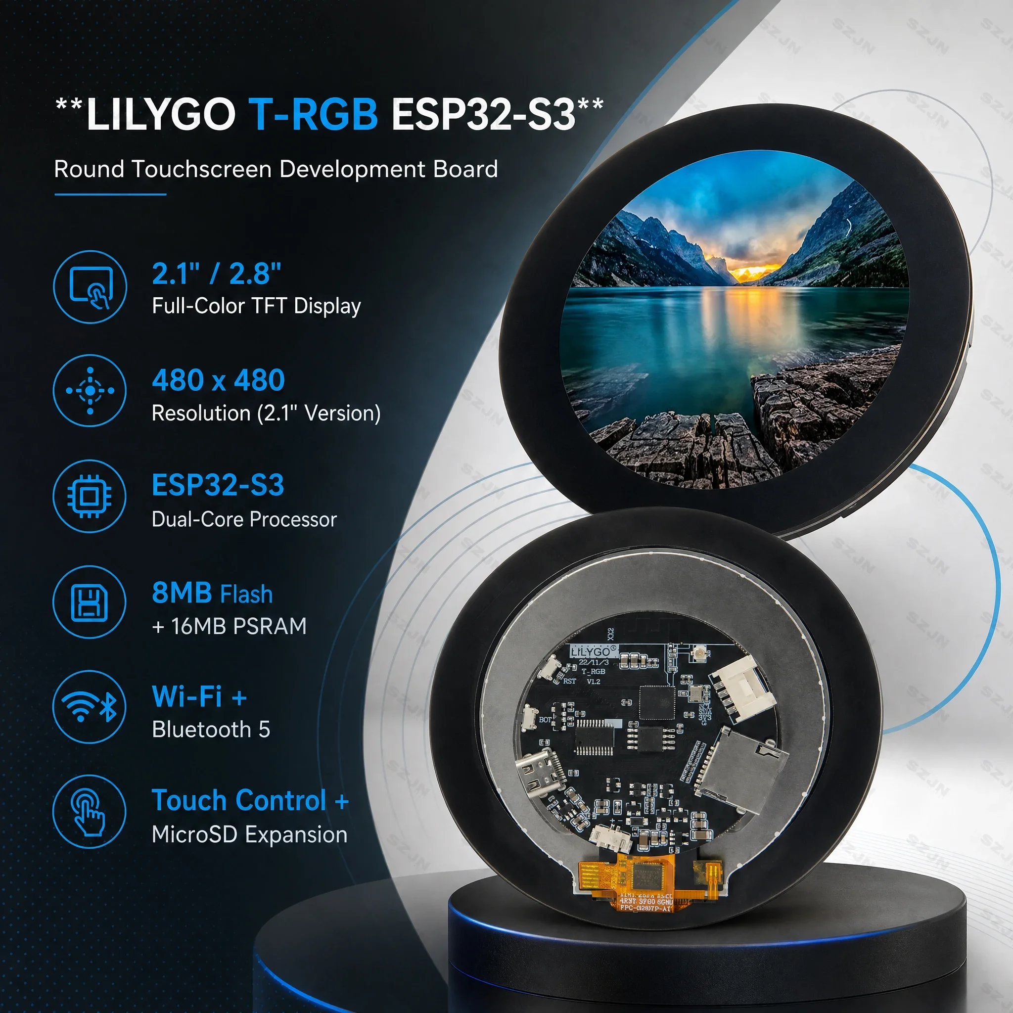 LILYGO T-RGB ESP32-S3 Round Touch Screen Development Board 2.1 2.8 Inch 480x480 WiFi Bluetooth LVGL GUI