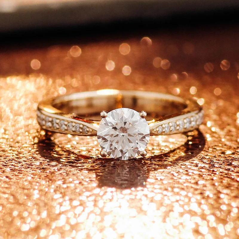 Provence solid 14K/18K yellow gold rings lab diamond engagement rings for women Promise Wedding Anniversary Custom Birthday Gift