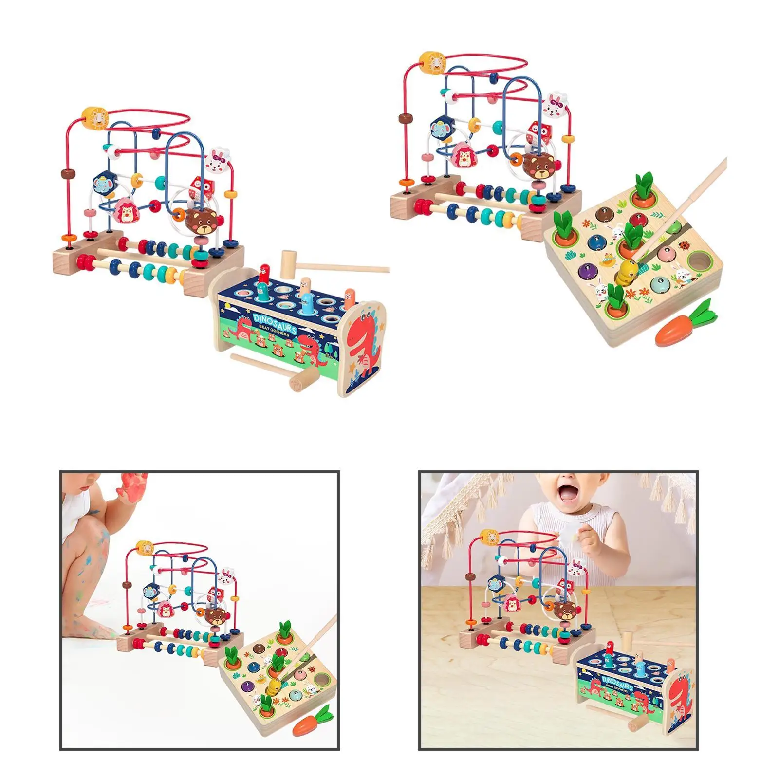 Juego de juguetes laberinto de cuentas de madera para mayores de 3 años, montaña rusa colorida con conteo de topos