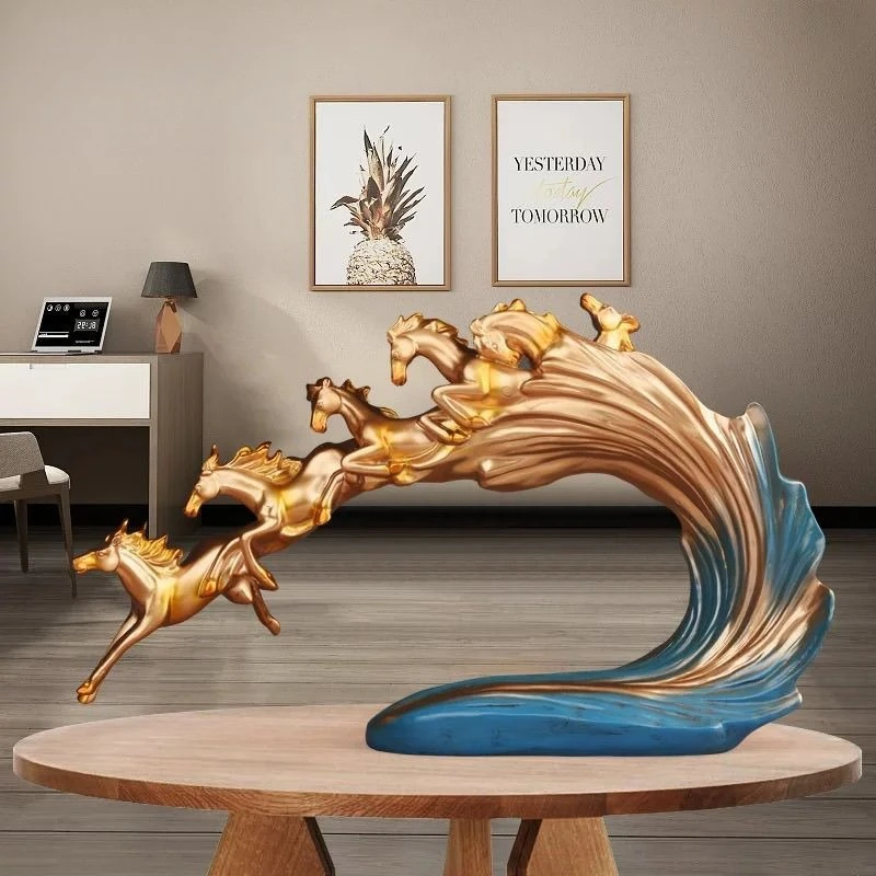 

1Pcs Horse Ornaments A Herd of Horses Arts and Crafts Resin Golden Light Luxury Wine Cabinet Office Desktop Decoration