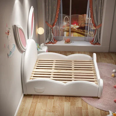 YEC-08 Kiddie Bed Girl Cartoon Bunny Bunny Ears Girl Solid wood Princess Bed with slide children's furniture