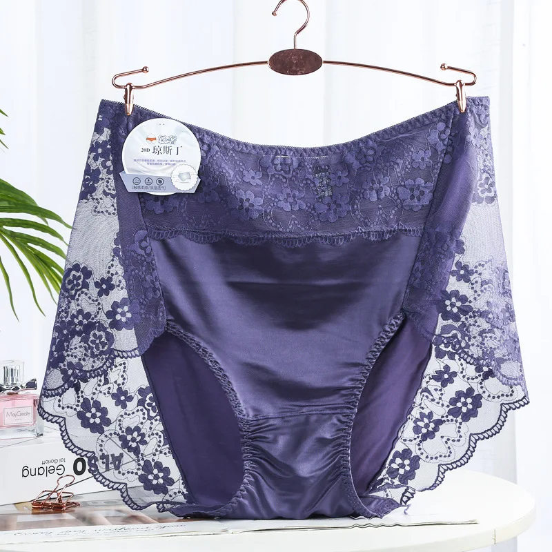 XXXL Ultra-thin Mesh Transparent Big Size Underwear Modal Cotton Lace Briefs Silky Satin Elasticity High Waist Panties