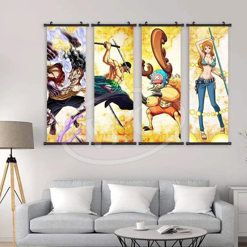 Cartoon Anime One Piece Golden Character Luffy Zoro Hot Selling Hanging Scroll Painting Bedroom Room Hanging Painting