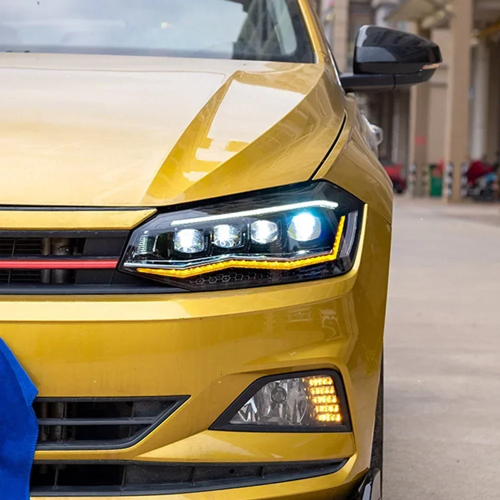 

Автомобильные фары для VW Polo 2019-2024, светодиодные автомобильные фары в сборе, обновленный проектор, 4-объектив, старт, анимация, горячая распродажа, аксессуары