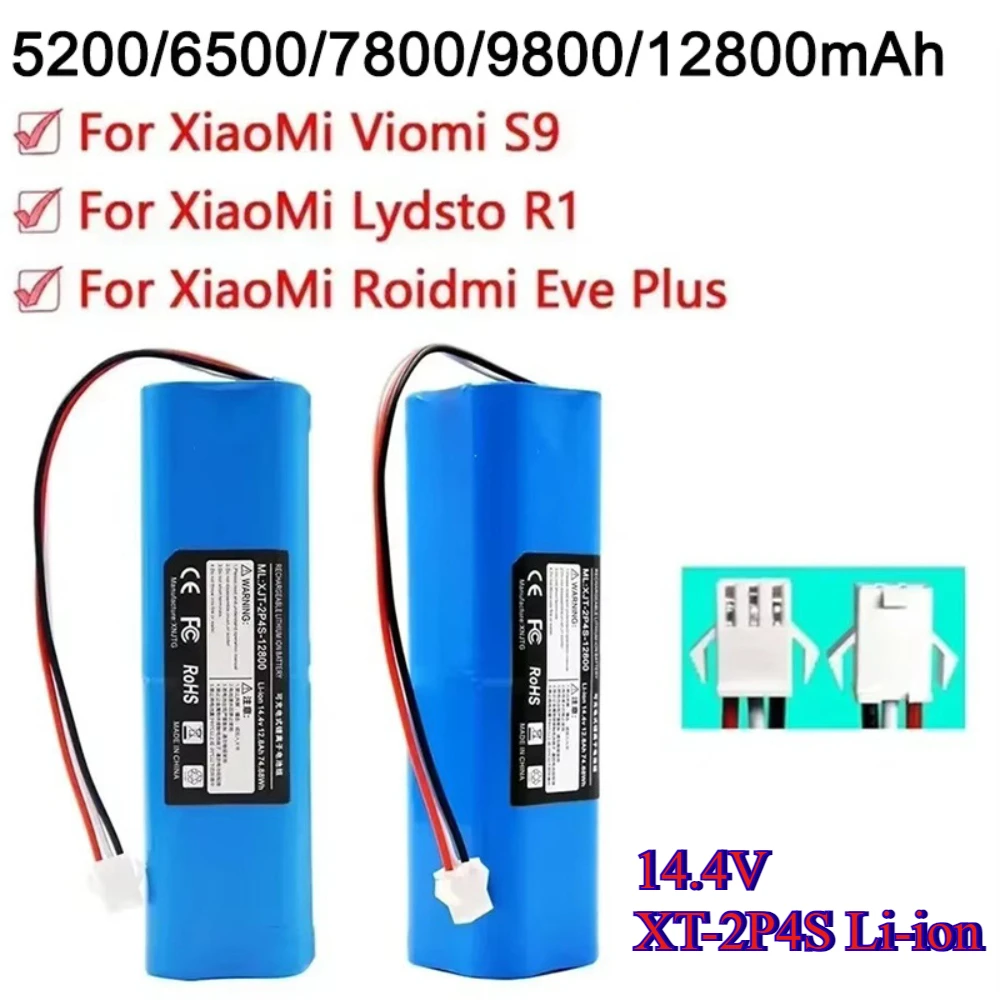 

New 14.4V Lithium Battery 2P4S 5.2Ah 6.8Ah 7.8Ah 9.8Ah 12.8Ah for XiaoMi Viomi S9 Lydsto R1 Roidmi Eve Plus