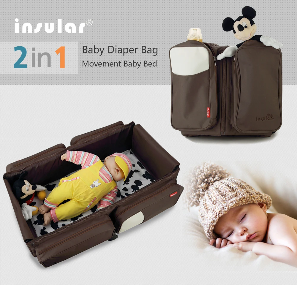 2 in 1 Messenger Diaper Bag Movement Baby Bed Travelling Changing Bags Fold Baby Bed Mummy Maternity Nappy Nursing Backpack