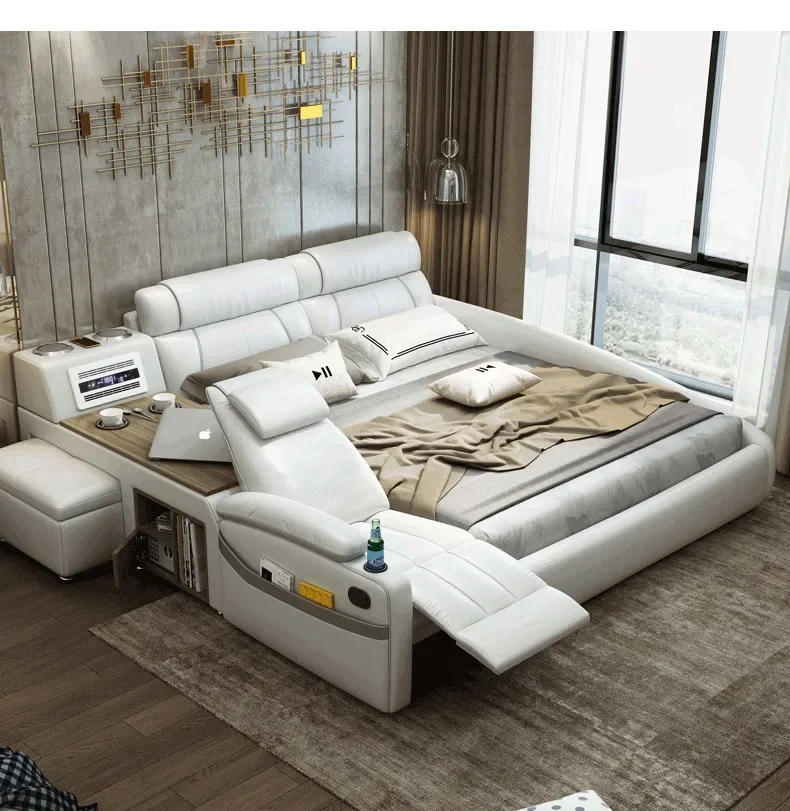 Premium Multifunctional Genuine Leather Bed Frame with Tech Smart Features Ultimate Tatami Beds with