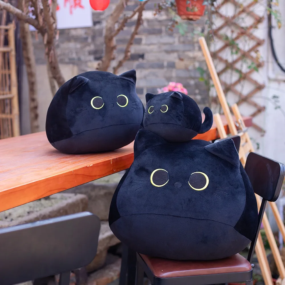

Ins 10/30CM Black Cat Plush Pillow Cartoon Cat Head Plushie Stuffed Toys Cat Doll Girl