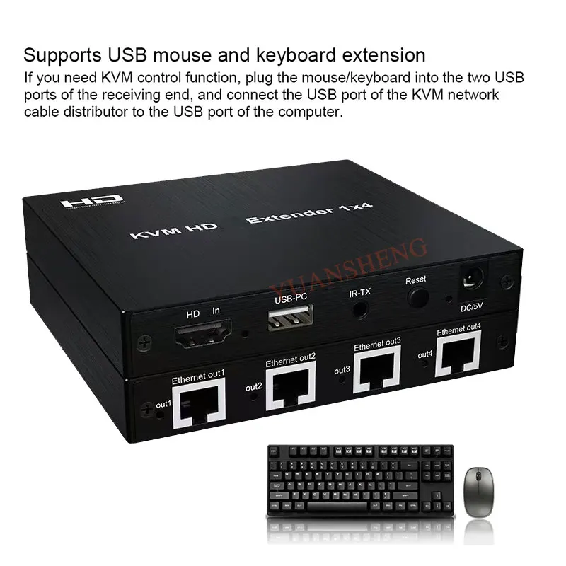 1x4 KVM HDMI-compatible  Extender Splitter over Ethernet CAT5e/6 200M 1 in 4 out 1080P KVM USB Splitter with TCP/IP for TV PC