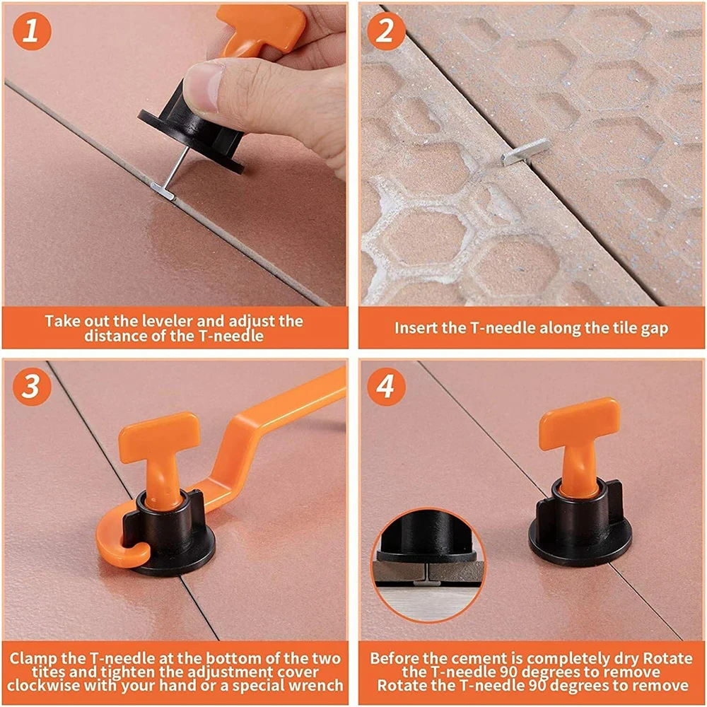 50pcs Reusable Tile Leveler Spacers Tools +300pcs Cross-shaped Tile Spacers+1pcs Wrench+Tools for Wall Floor Tile Adjustment