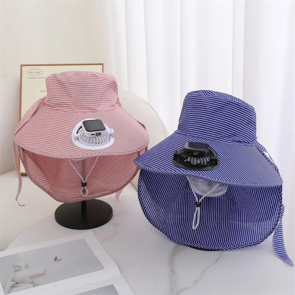 Fashion Solar Fan Face Mask Sun Hat 300mA UV Protection Tea Picking Work Hat Wide Brim Full Wrap Fisherman's Hat Summer Unisex