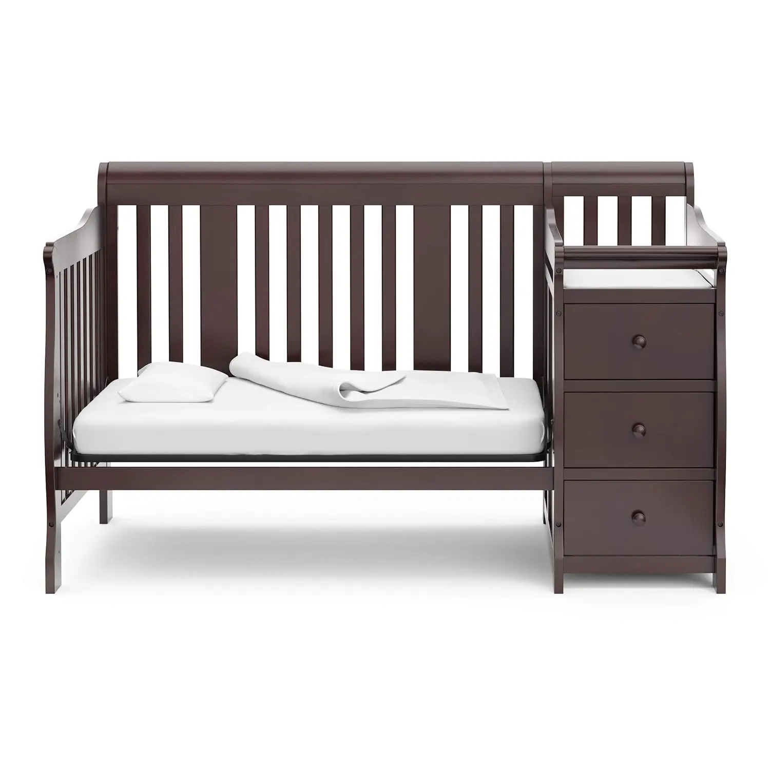 Storkcraft Portofino 5-In-1 Convertible Crib And Changer (Espresso) – Crib And Changing -Table Combo With 3 Drawers, Includes