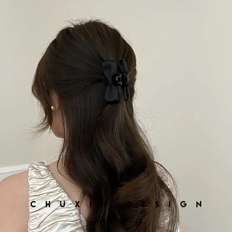 Chinese Style Lucky Auspicious Bow Mini Hair Claw Clips 2pcs 6cm Side Bangs Clips Half Up Hair Clips Black White For Women Girls