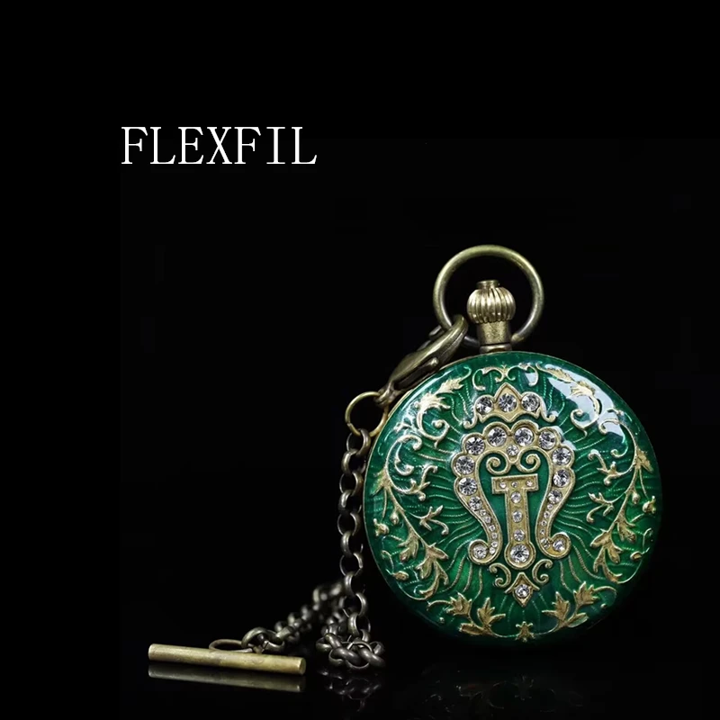 FLEXFIL Vintage Manual machinery Pocket watch enamel cloisonne Tourbillon high quality fashion copper Pocket Wristwatches