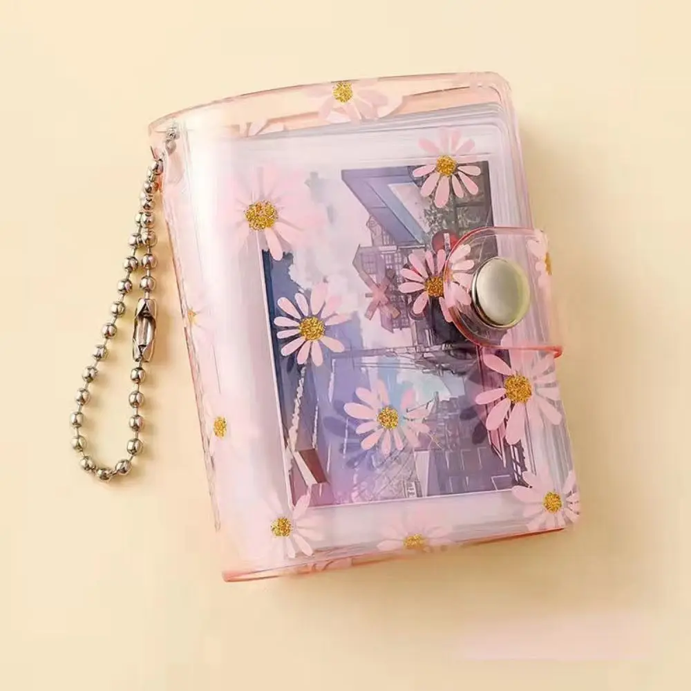 1/2inch Thickened Daisy Photo Album With Buckle Wear-resistant Mini Card Holder Hanging Pocket Keychain Album Birthday Gift