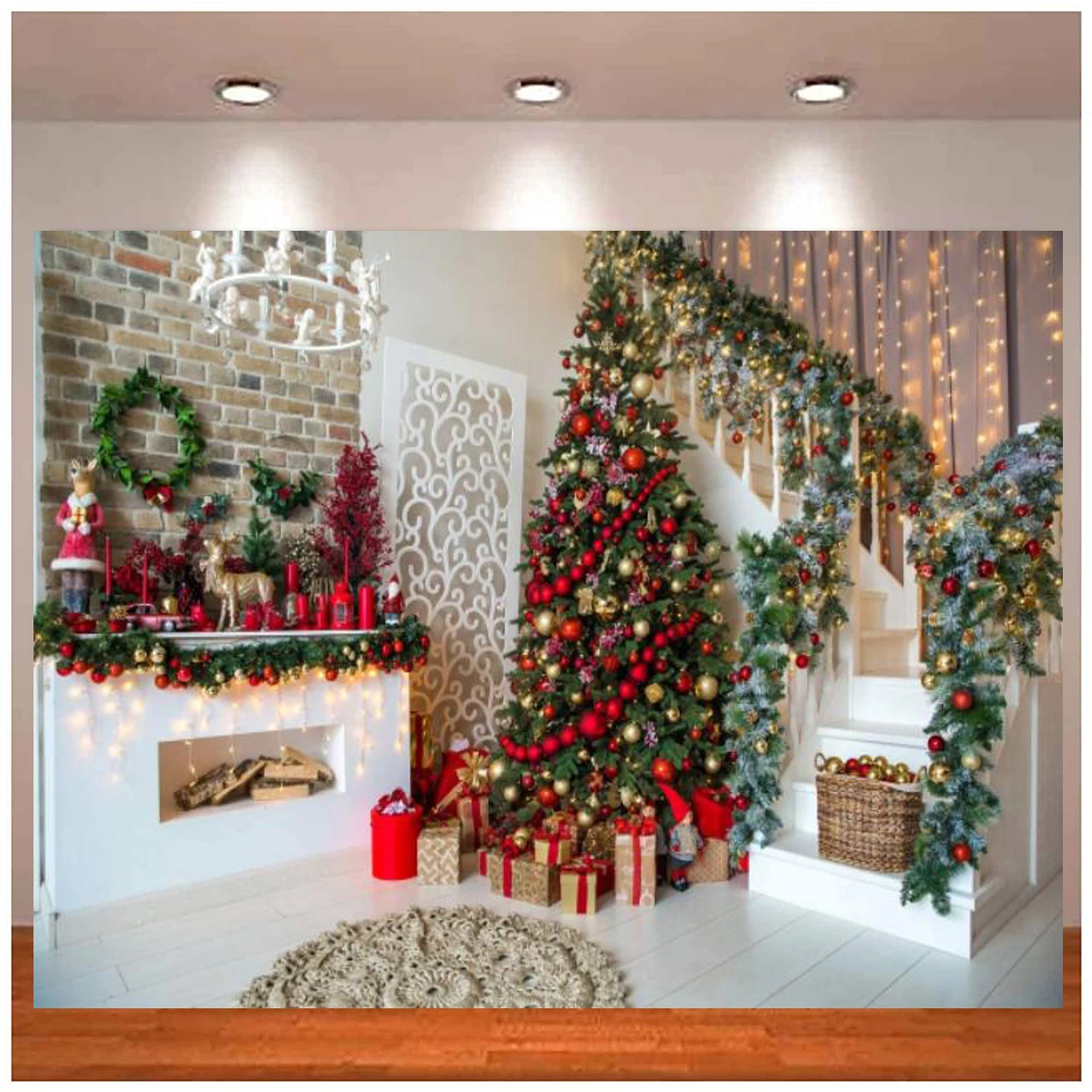 Photography Backdrop For Fireplace Christmas Background Indoors Xmas Tree Gift Holiday Party Decoration Photo Studio Booth Props