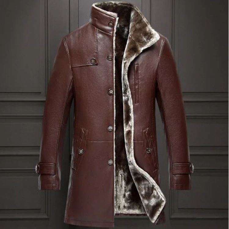 Leather Winter Jacket Men Clothing Long Stand Collar The Second Layer Sheepskin Thick Fur Coat Men\'s Chaquetas FC