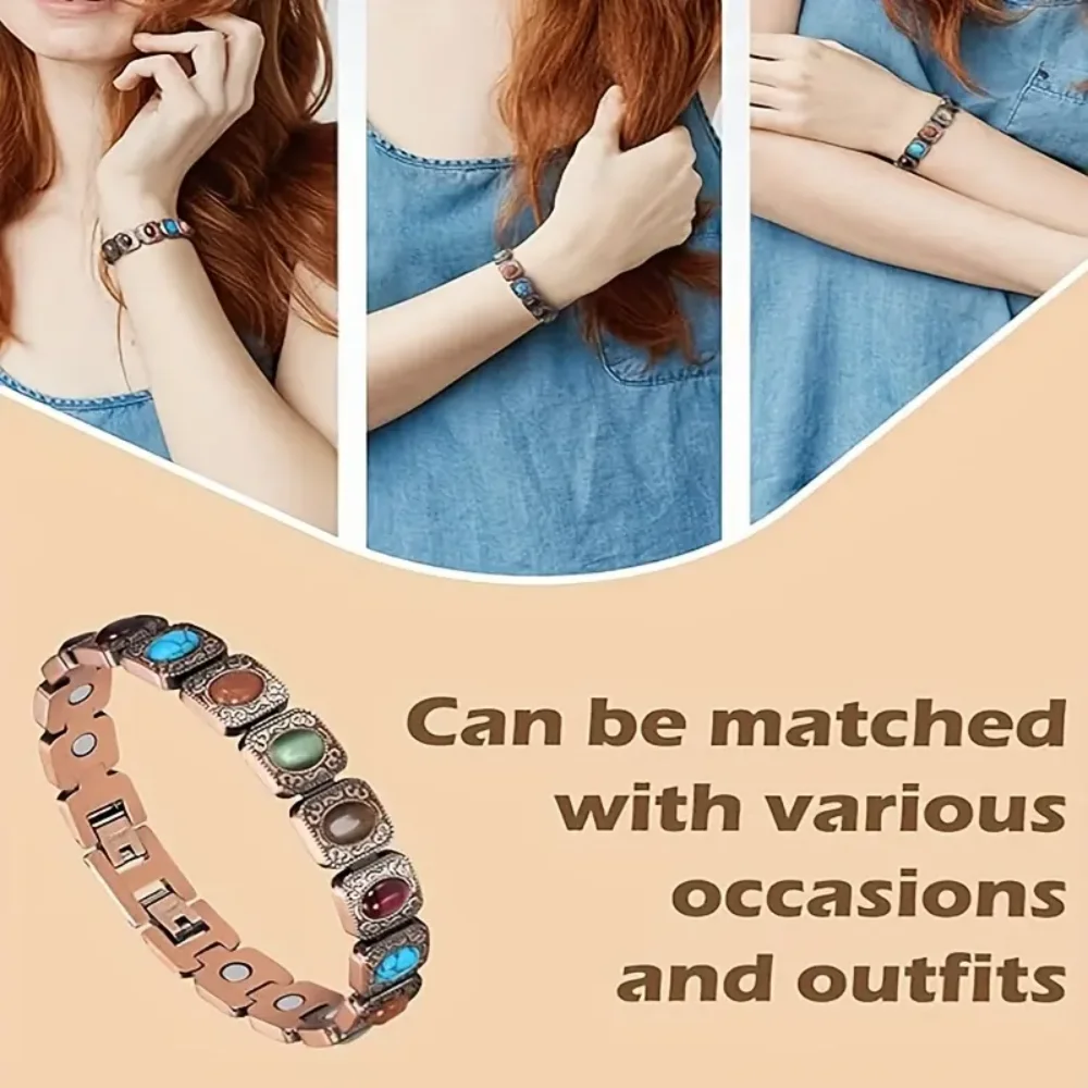 1 PCS Bracelets for Women, Ultra Strength Magnetic Bracelet with 3800 Gauss Magnets & Natural Turquoise & Stones, Adjustable, Jewelry Gift