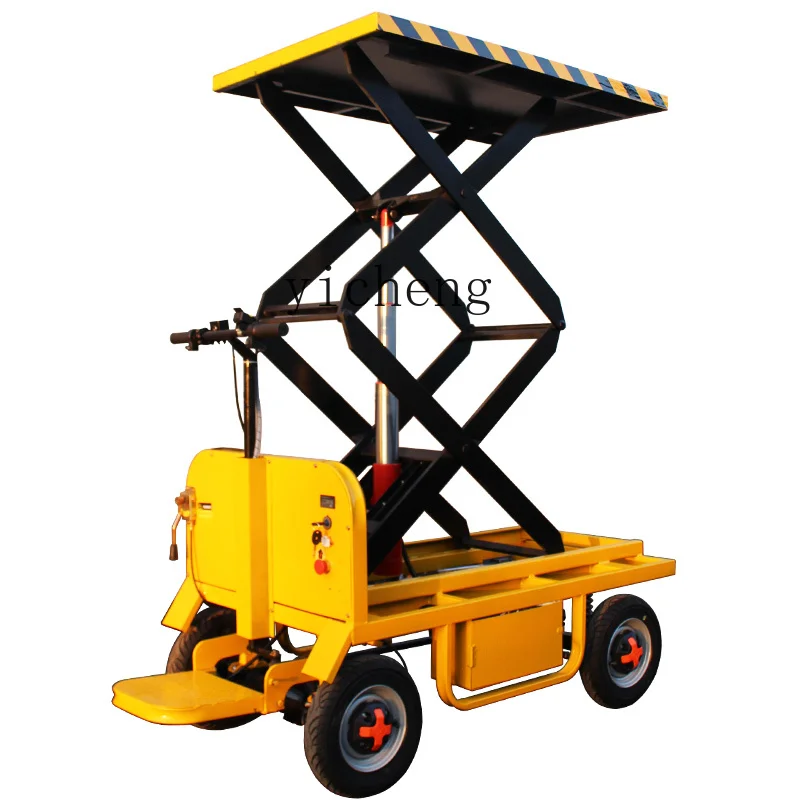 

ZK electric lift flatbed truck four-wheel handling hydraulic platform scissor mobile trolley trailer workbench