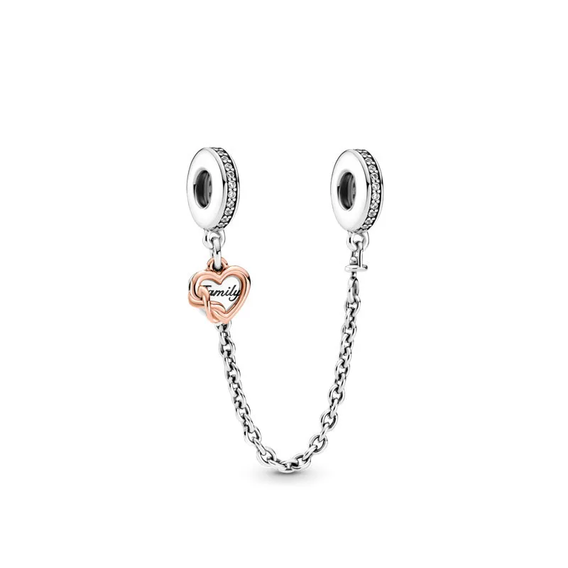 New 2024 Hot Sale 925 Plated Silver Moon Star Love Safety Chains Spacer Bead Charm Fit Original Bracelet For Women DIY Jewelry