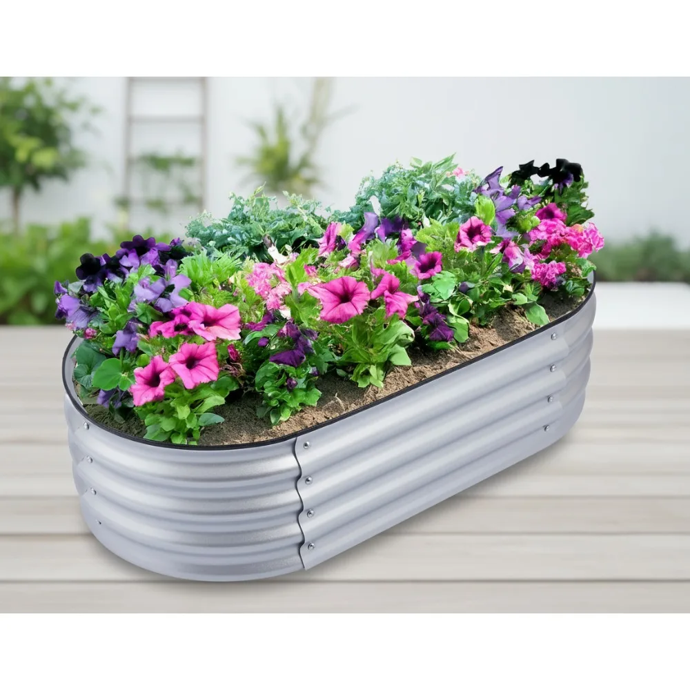 طقم سرير حديقة معدني مرتفع بطول 4 × 2 قدم - صندوق زراعة خارجي سهل التجميع للخضروات والفواكه والزهور #1