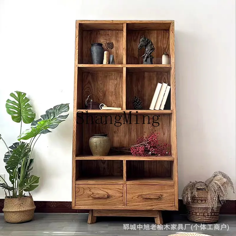 

SM bookcase against the wall Multi-layer magazine shelf Log display cabinet Solid wood storage shelf