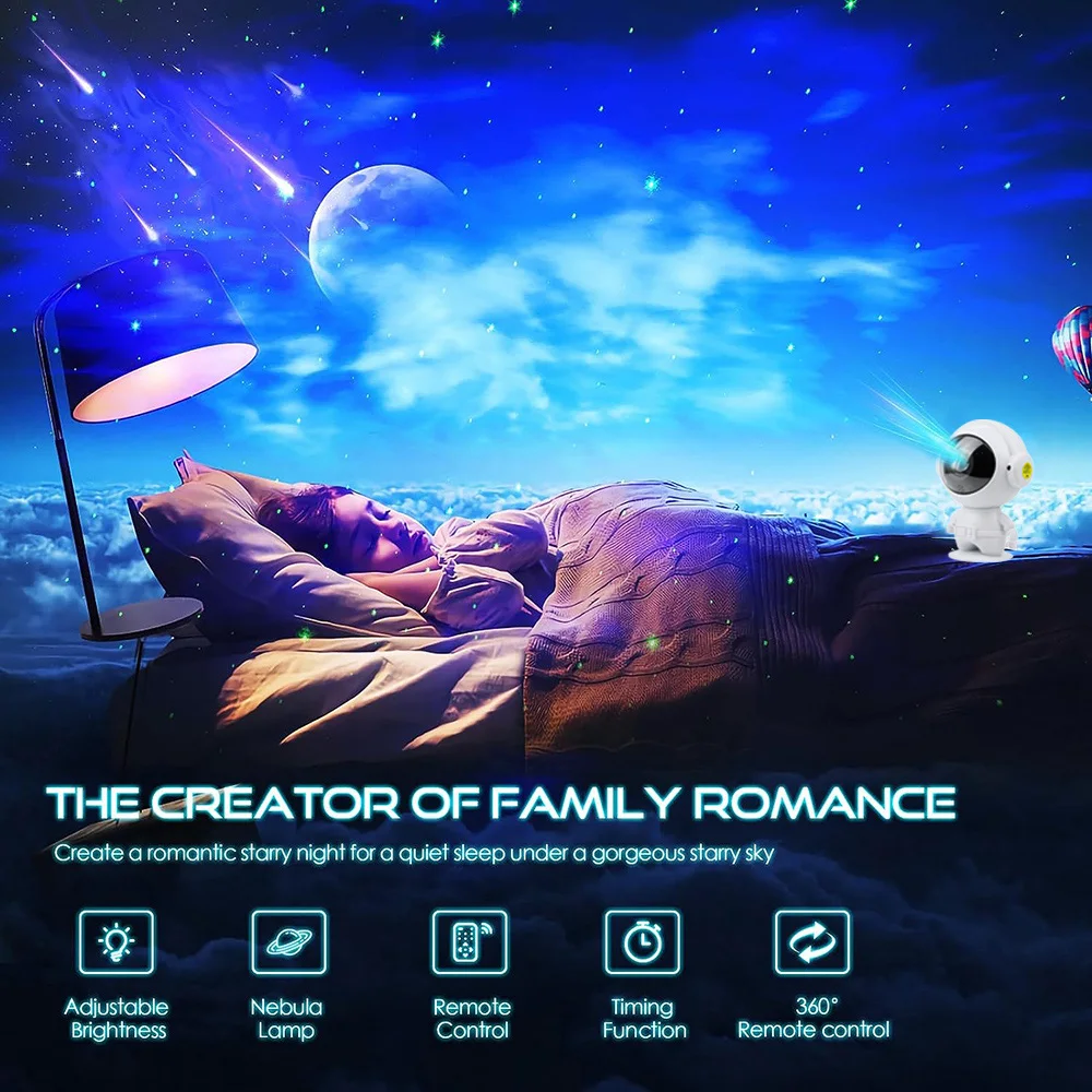 Cute Astronaut Galaxy Projector Light Cartoon Astronaut Nebula Stars Starry Projector Night Light for Children's Gift Home Decor