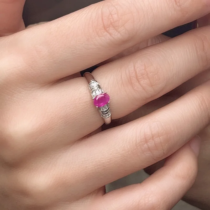 0.5ct Natural Ruby Engagement Ring for Woman 4 Mm*6 Mm SI Grade Ruby Silver Ring Solid 925 Sterling Silver Ruby Wedding Jewelry
