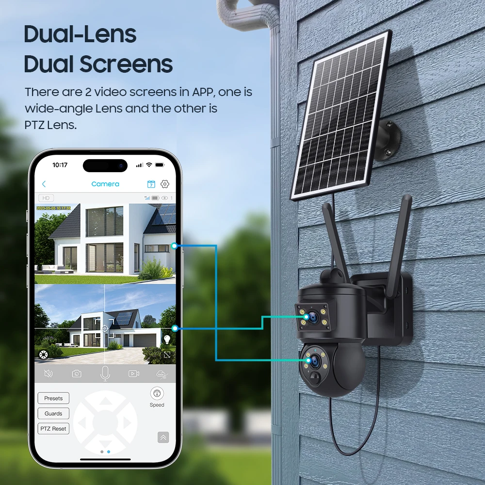 6MP Ubox APP Solar Power Dual Lens WIFI 4G IP Camera Full Color AI Humanoid Detection Home Security CCTV Monitor