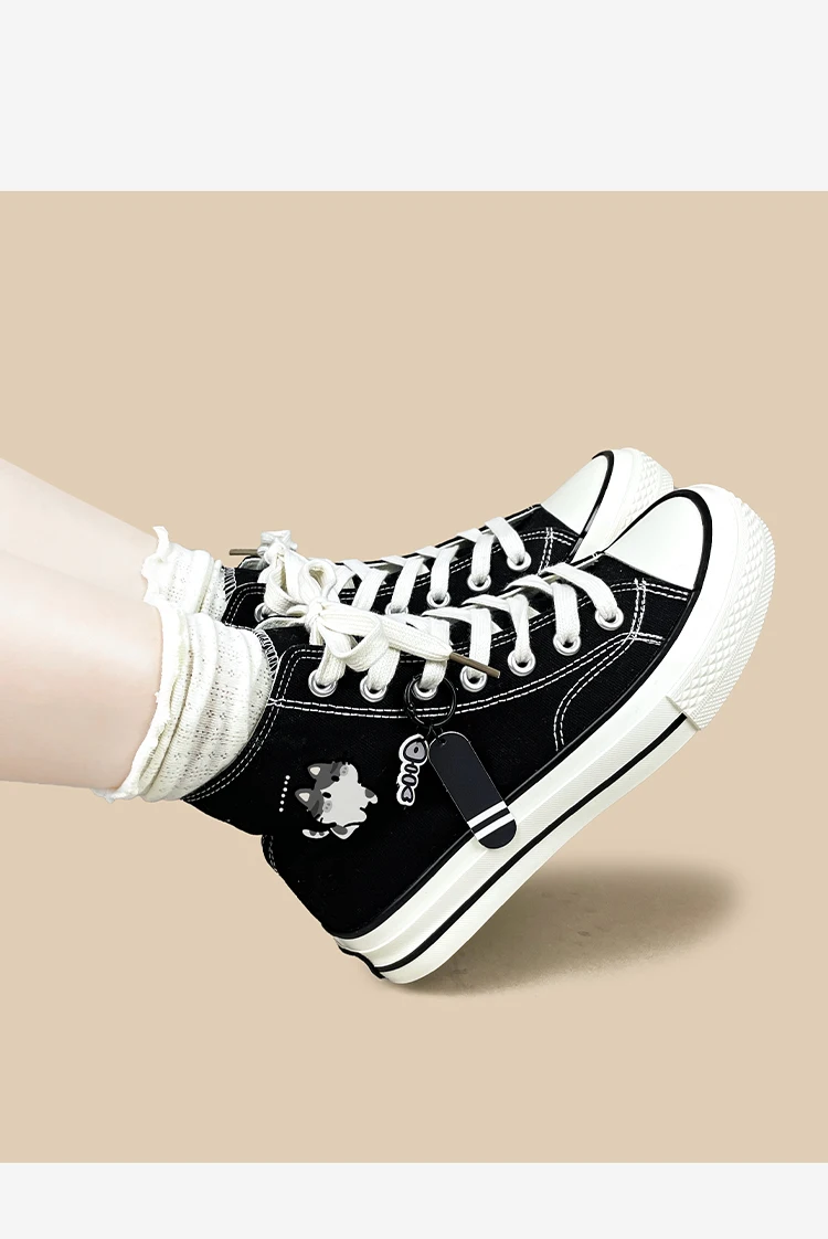 Amy und Michael Kawaii Anime Mädchen Studenten Alltagsschuhe Damen High-Top Canvas-Schuhe Schwarze Schnürschuhe Flache Freizeitsneaker – Detail 4