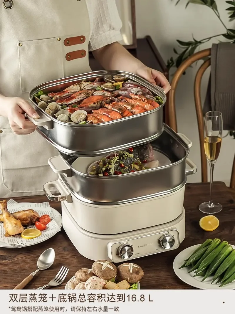 220V Multifunction Electric Hot Pot Split Cooker with Timer for Shabu and Grill