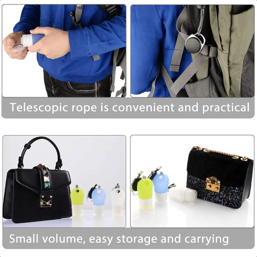 Juego de botellas de viaje de silicona portátiles, contenedor vacío de jabón de manos recargable para artículos de tocador, champú, botellas cosméticas líquidas de 1,3 oz